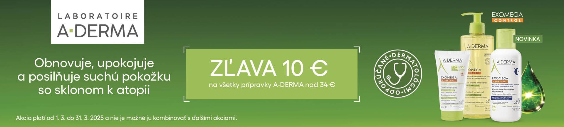 Zľava 10 € na značku A-Derma pri nákupe nad 34 €